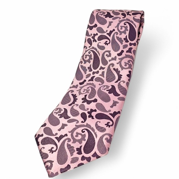 Ermenegildo Zegna Pink Burgundy Paisley Silk Mens Luxury Tie Made Italy 60" EUC - Picture 3 of 10